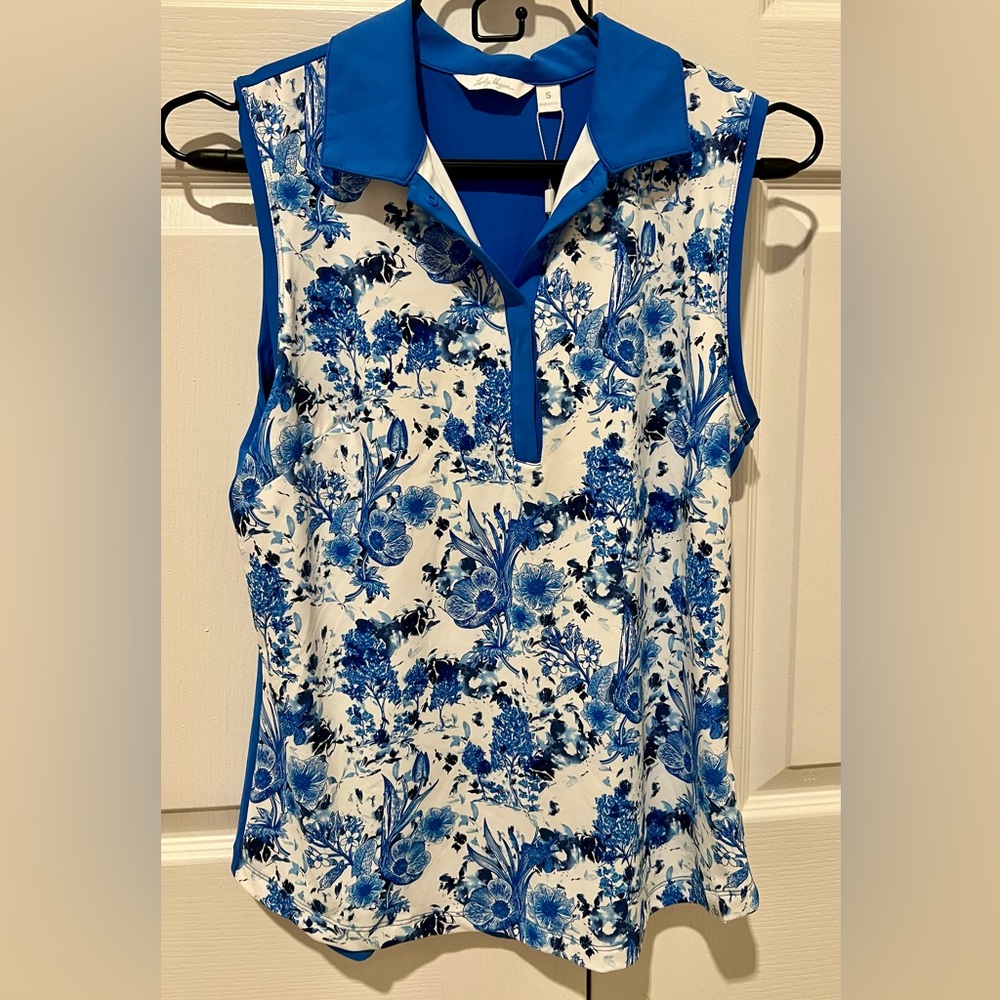 Lady Hagen Floral Blue Women's Sleeveless Golf Blouse NWT